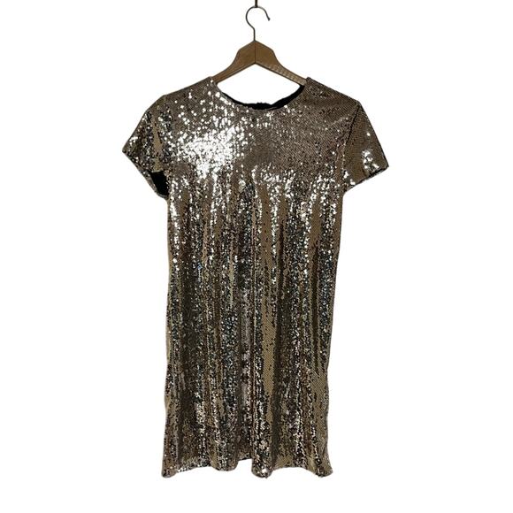 Line & Dot Gold Sequin Mini Dress - Picture 1 of 3